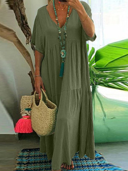 Women's Casual Loose-Fit V-Neck Dress