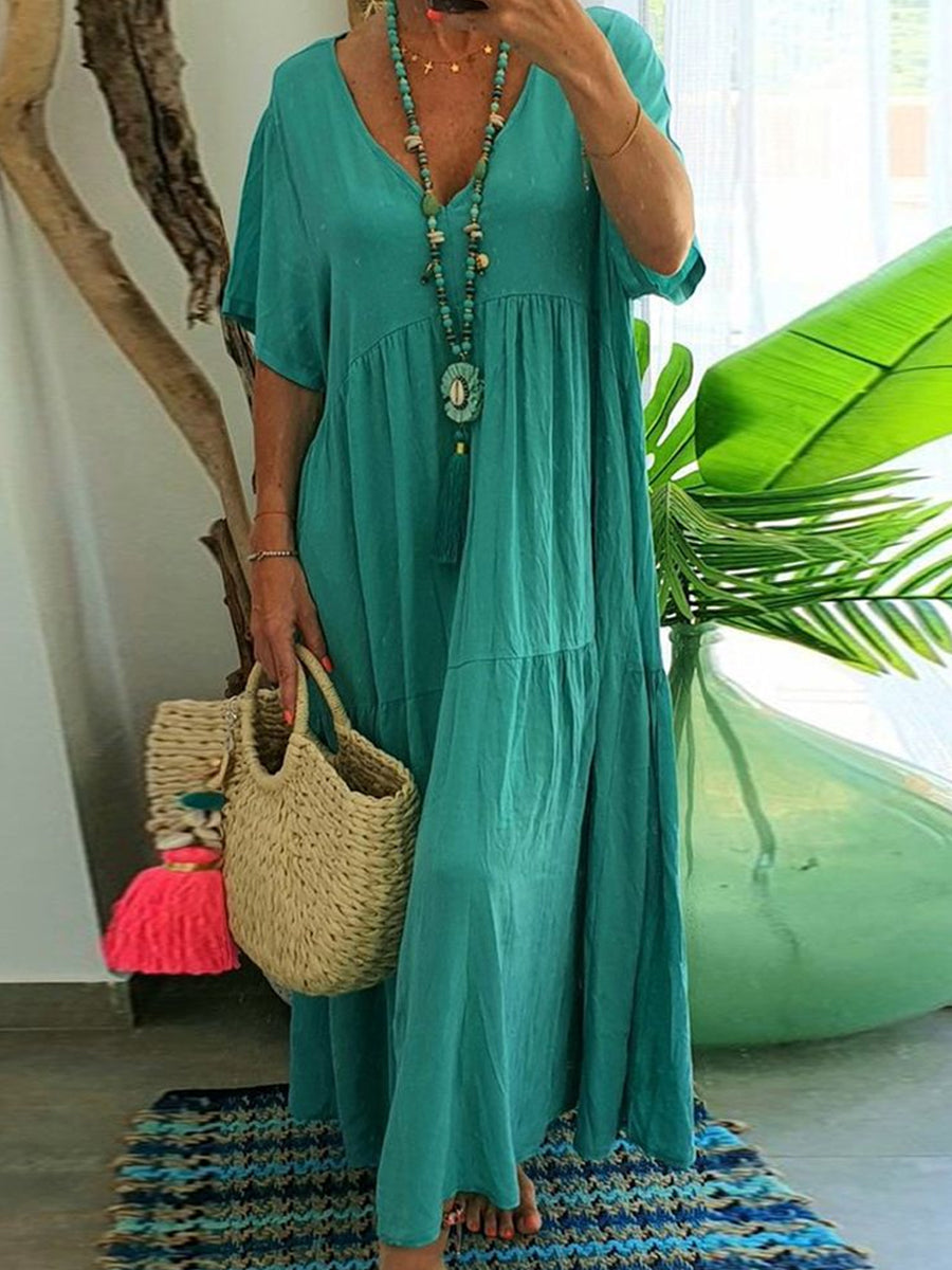 Women's Casual Loose-Fit V-Neck Dress