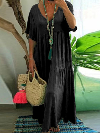 Women's Casual Loose-Fit V-Neck Dress