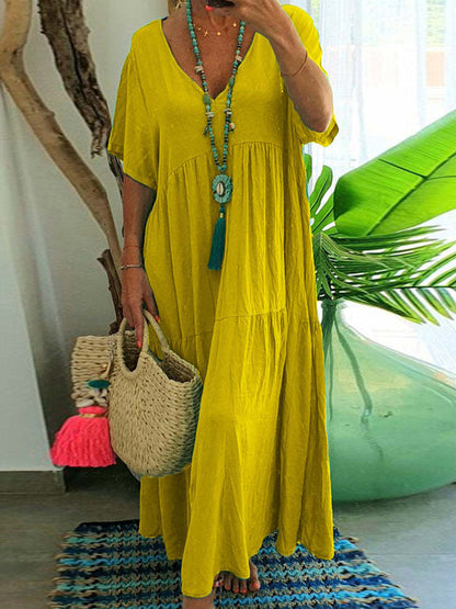 Women's Casual Loose-Fit V-Neck Dress