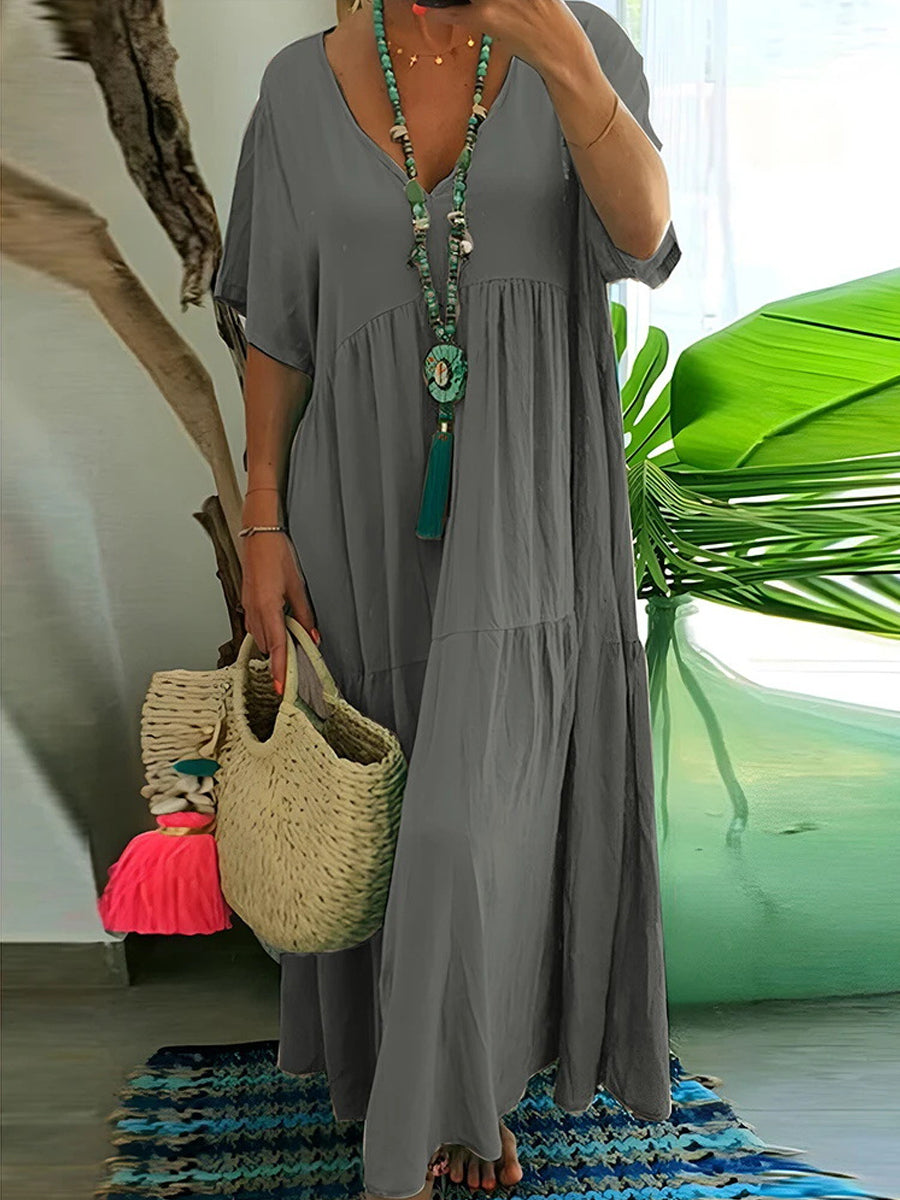 Women's Casual Loose-Fit V-Neck Dress