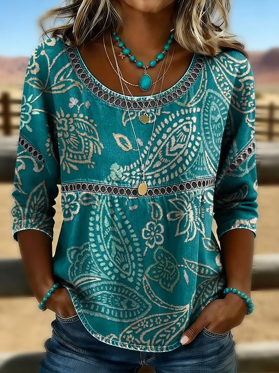 Women's Retro Western  Art Print Casual  T-shirt