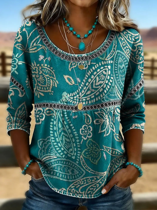 Women's Retro Western  Art Print Casual  T-shirt