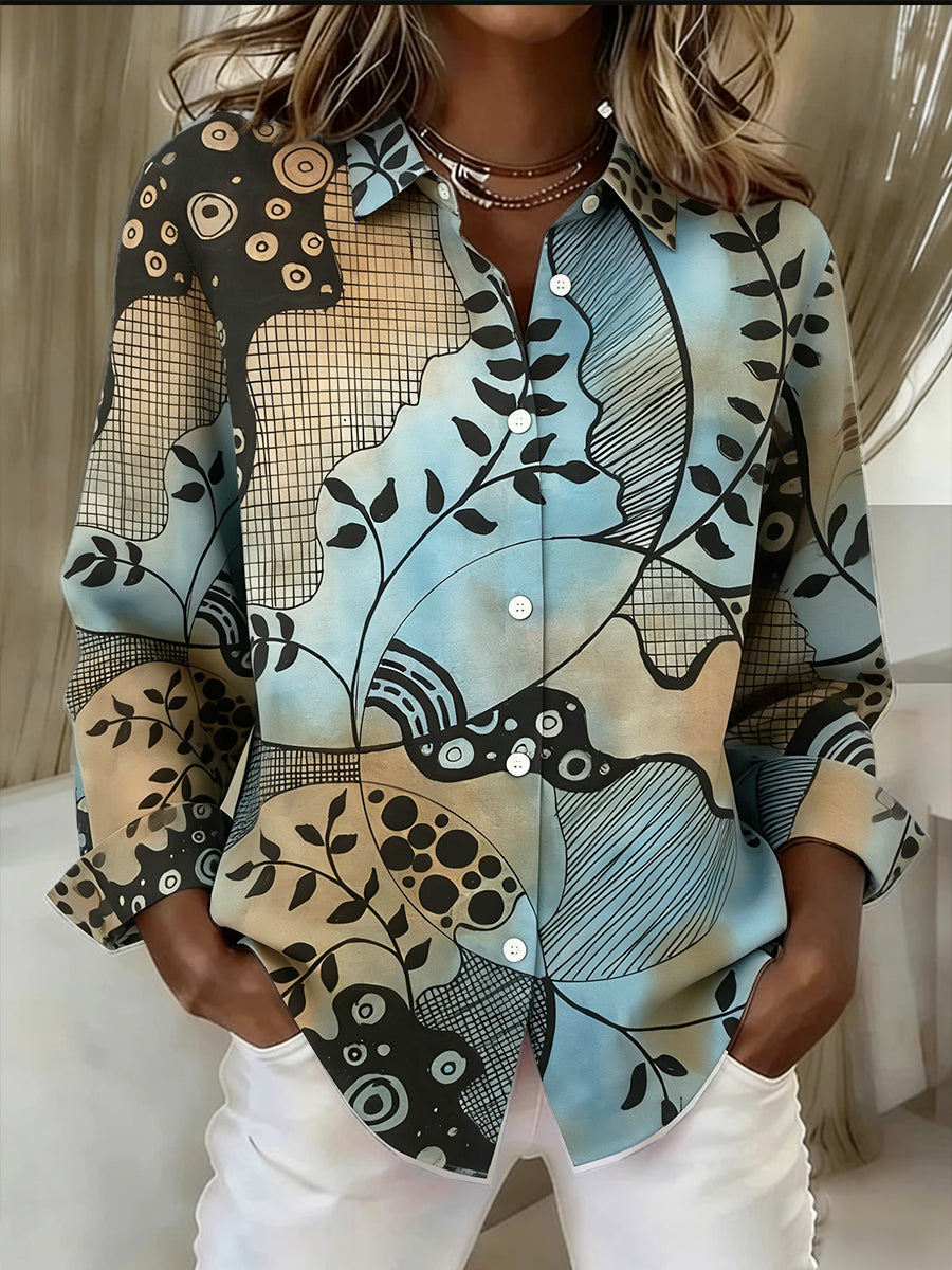 Women’s Vintage Abstract Floral Print Casual Long-Sleeved Shirt