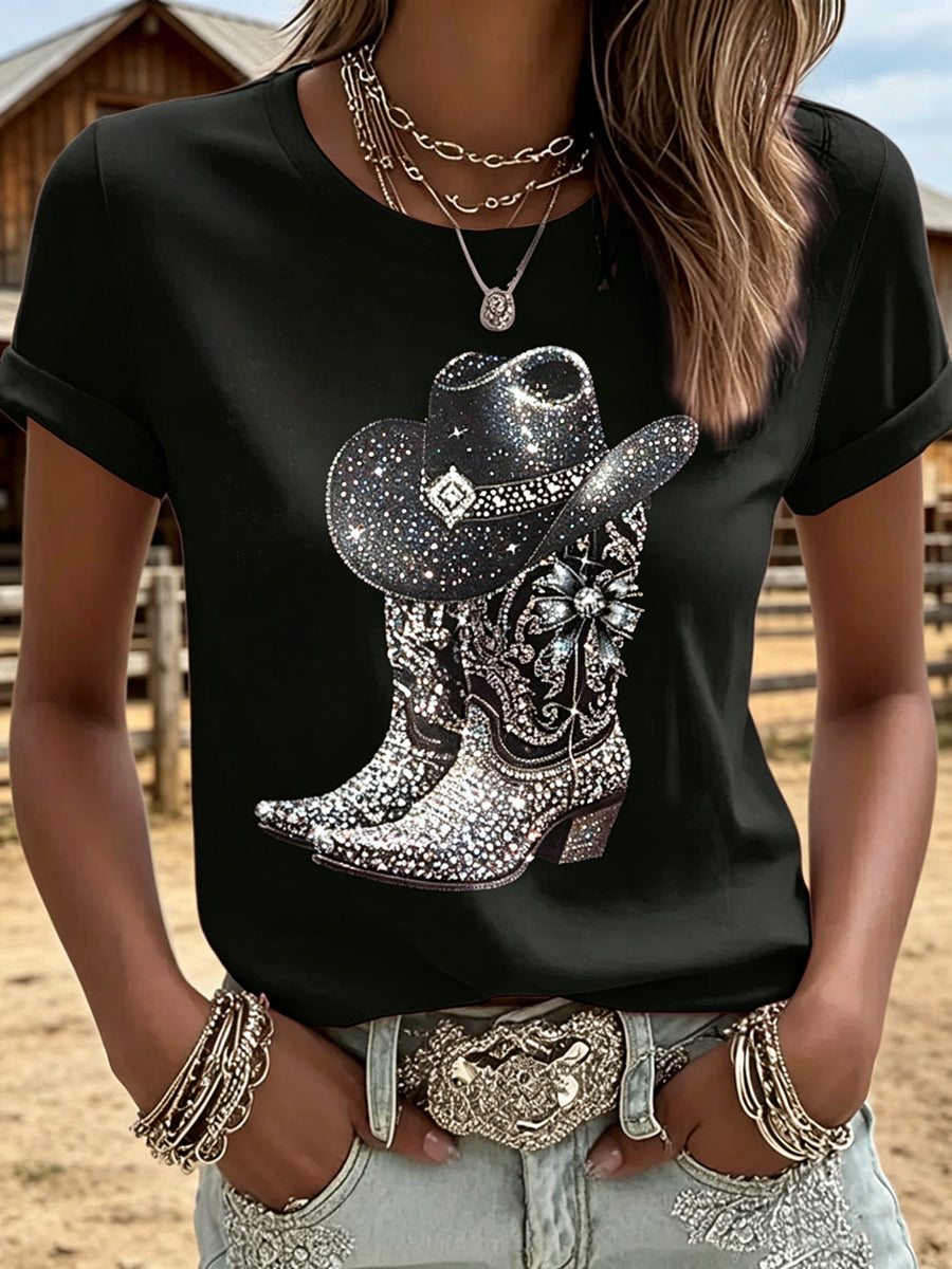 Boots Printed Vintage Fashion Loose Short Sleeve T-Shirt