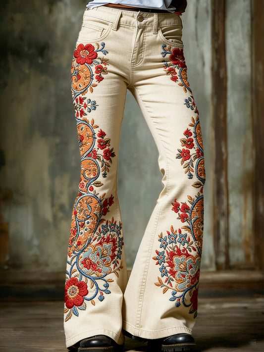 Women’s Bohemian-Style Paisley Print Casual Fashion Flared Trousers