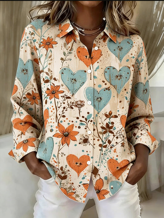 Women’s Floral Print Casual Long-Sleeved Shirt