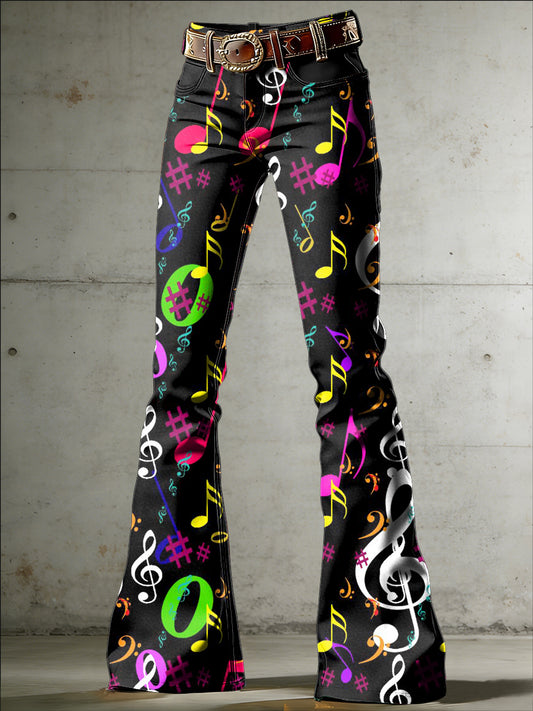 Women's Music Art Print Flared Trousers