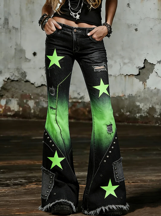Women's Star Art Print Flared Trousers