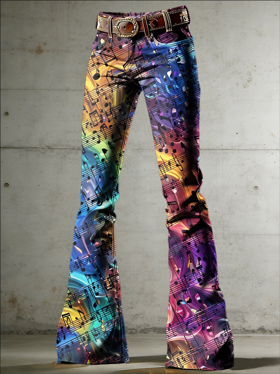 Women's Music Art Print Flared Trousers