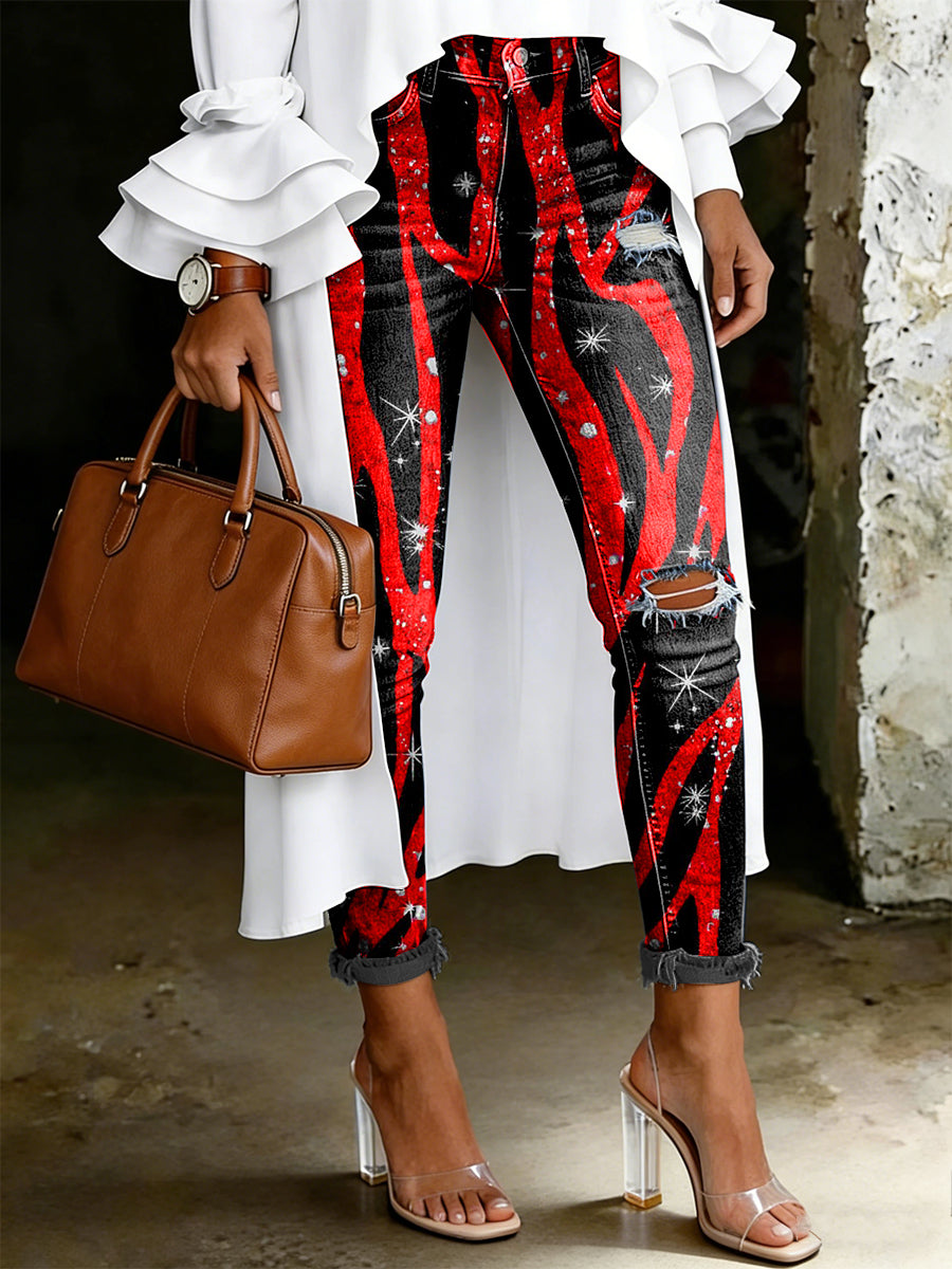 Women's Artistic Floral Print Jeans