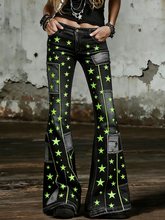 Women's Star Art Print Flared Trousers
