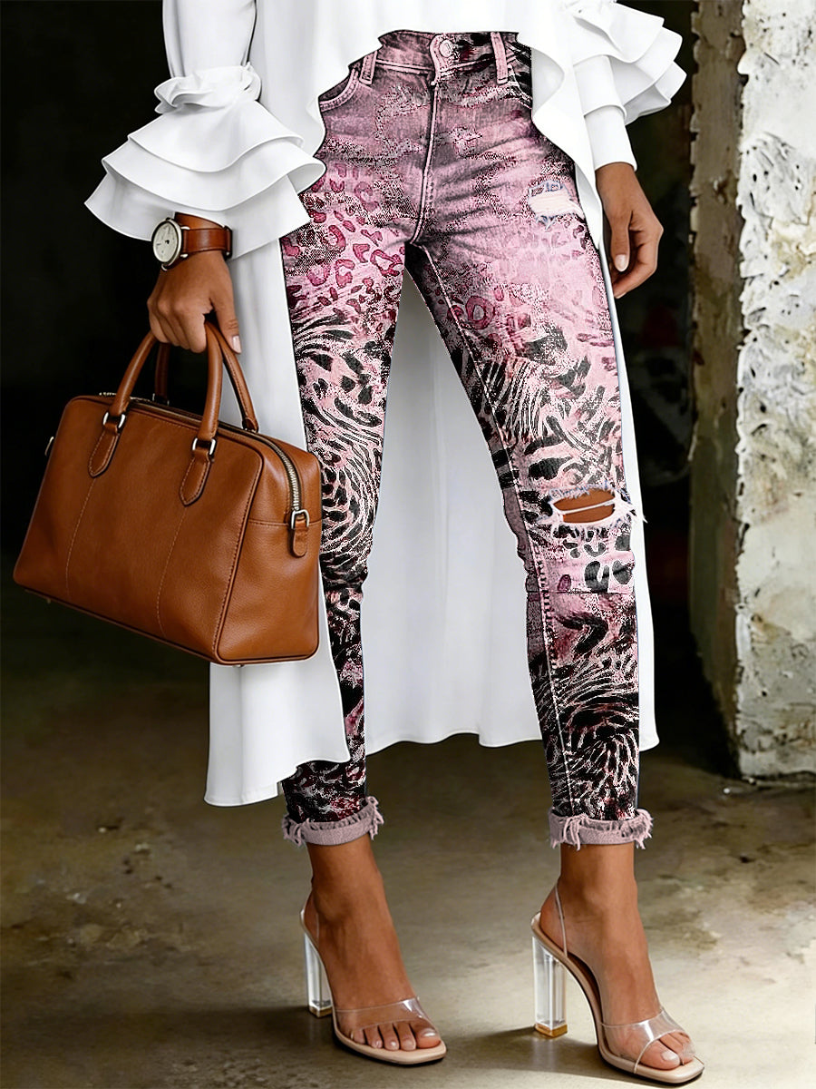Women's Artistic Floral Print Jeans