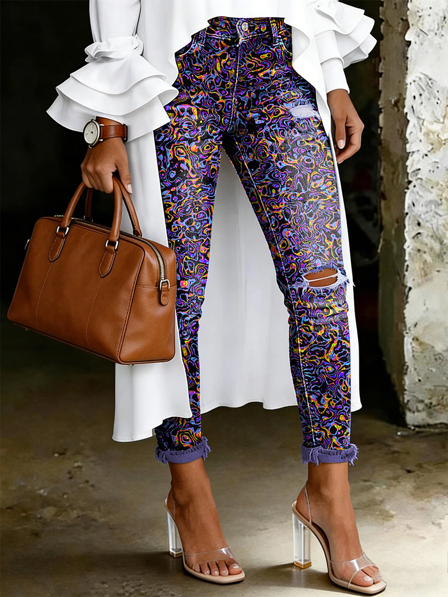 Women's Artistic Floral Print Jeans