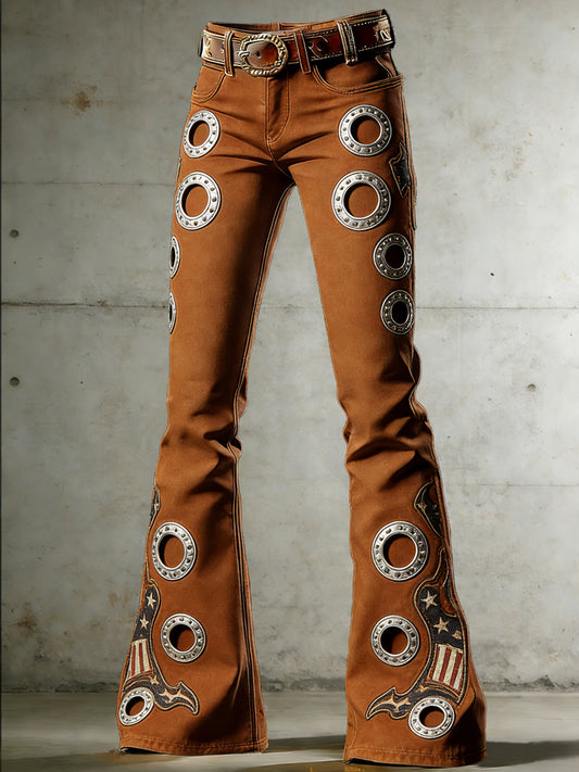 Women's Art Print Flared Trousers