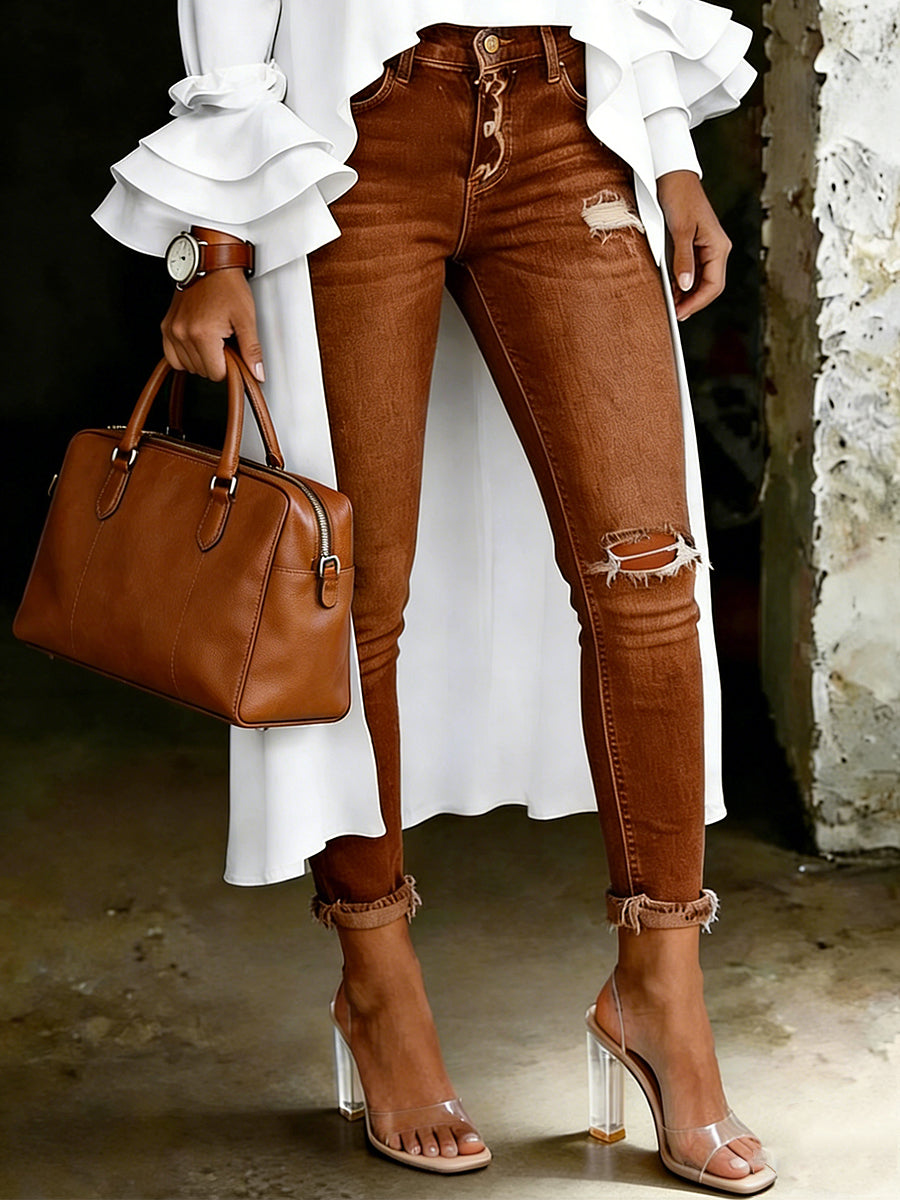 Women's Artistic Floral Print Jeans