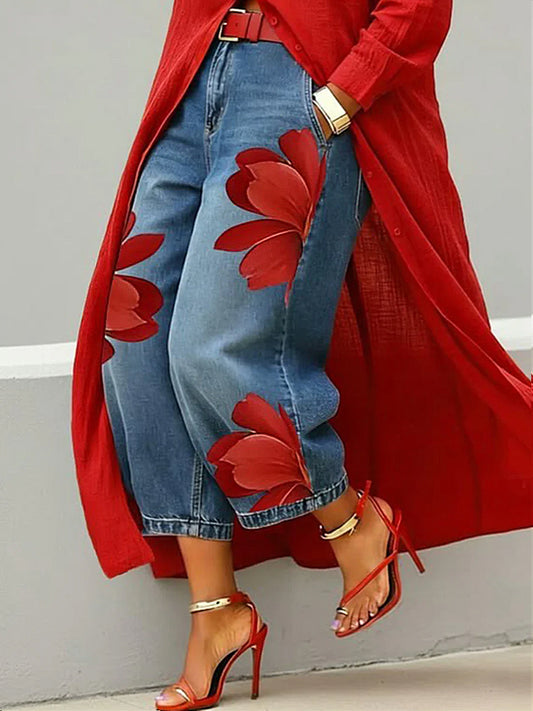 Women's Flower Art Print Trousers