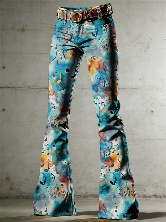 Women's Music Art Print Flared Trousers