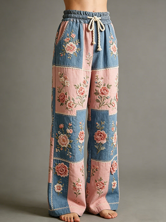 Women's Flower Art Print Trousers