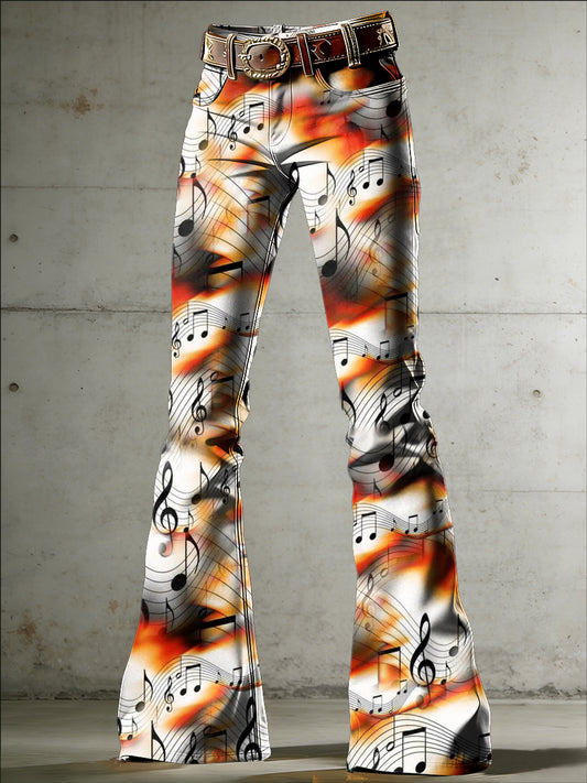 Women's Music Art Print Flared Trousers