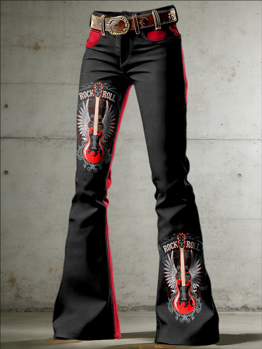 Women's Music Art Print Flared Trousers
