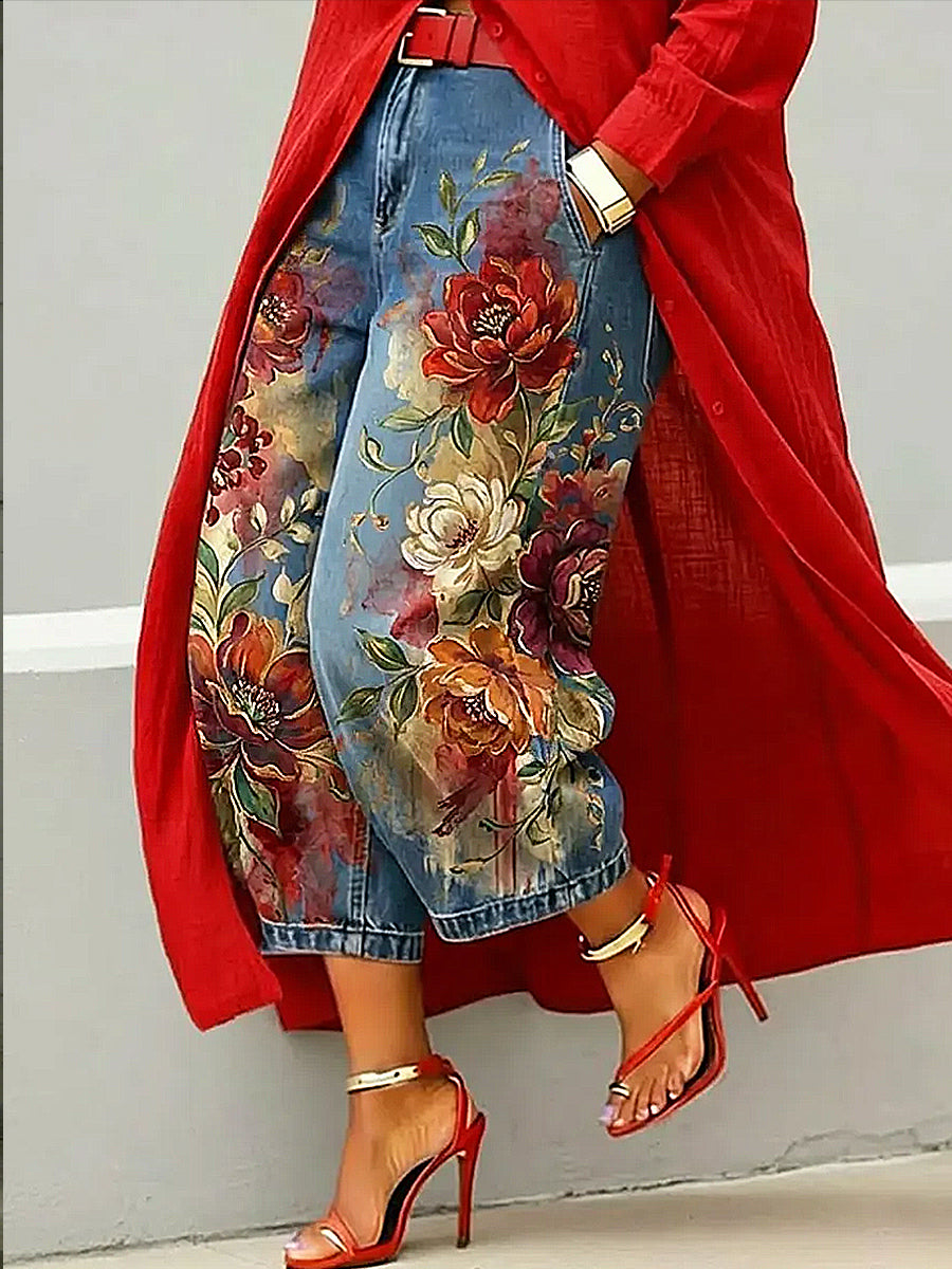 Women's Flower Art Print Trousers