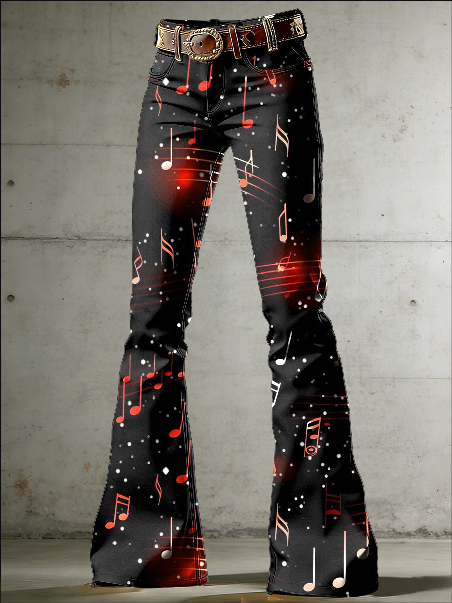 Women's Music Art Print Flared Trousers