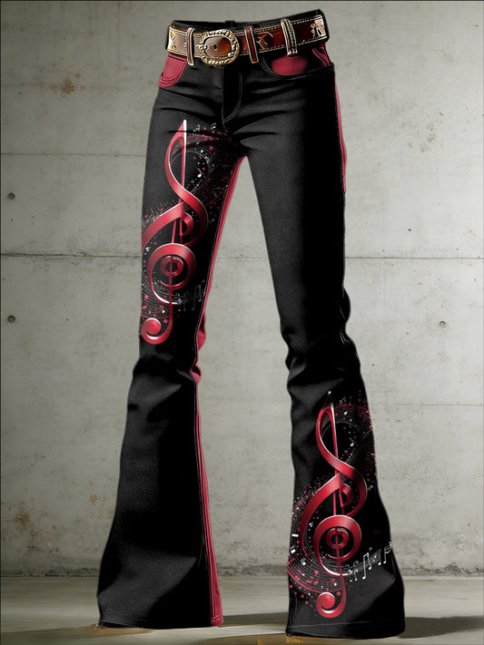 Women's Music Art Print Flared Trousers