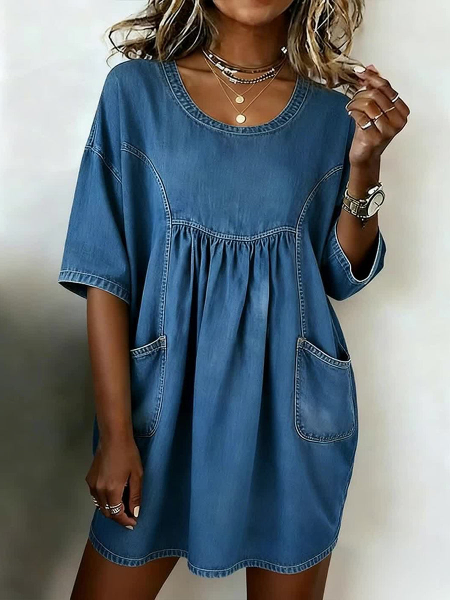 Women's Vintage-Style Denim Pocket Dress