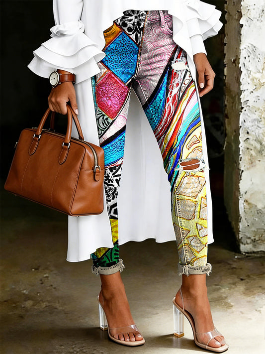 Women's Artistic Floral Print Jeans