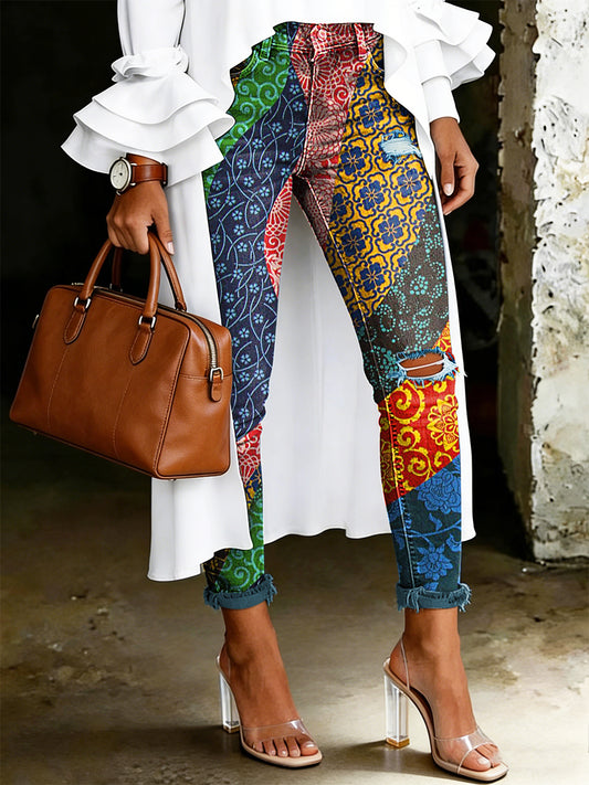 Women's Artistic Floral Print Jeans