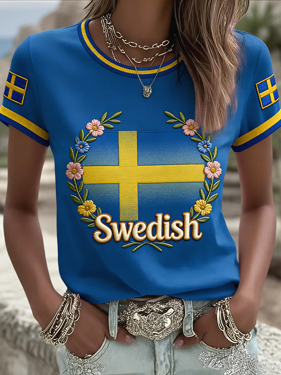 Women's Retro Swedish Midsummer Floral Casual T-Shirt