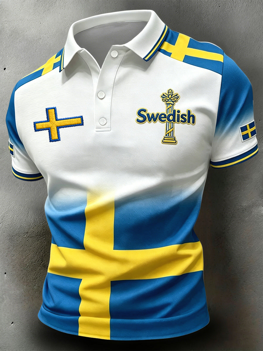 Retro Swedish Midsummer Patchwork Gradient Casual Polo Shirt