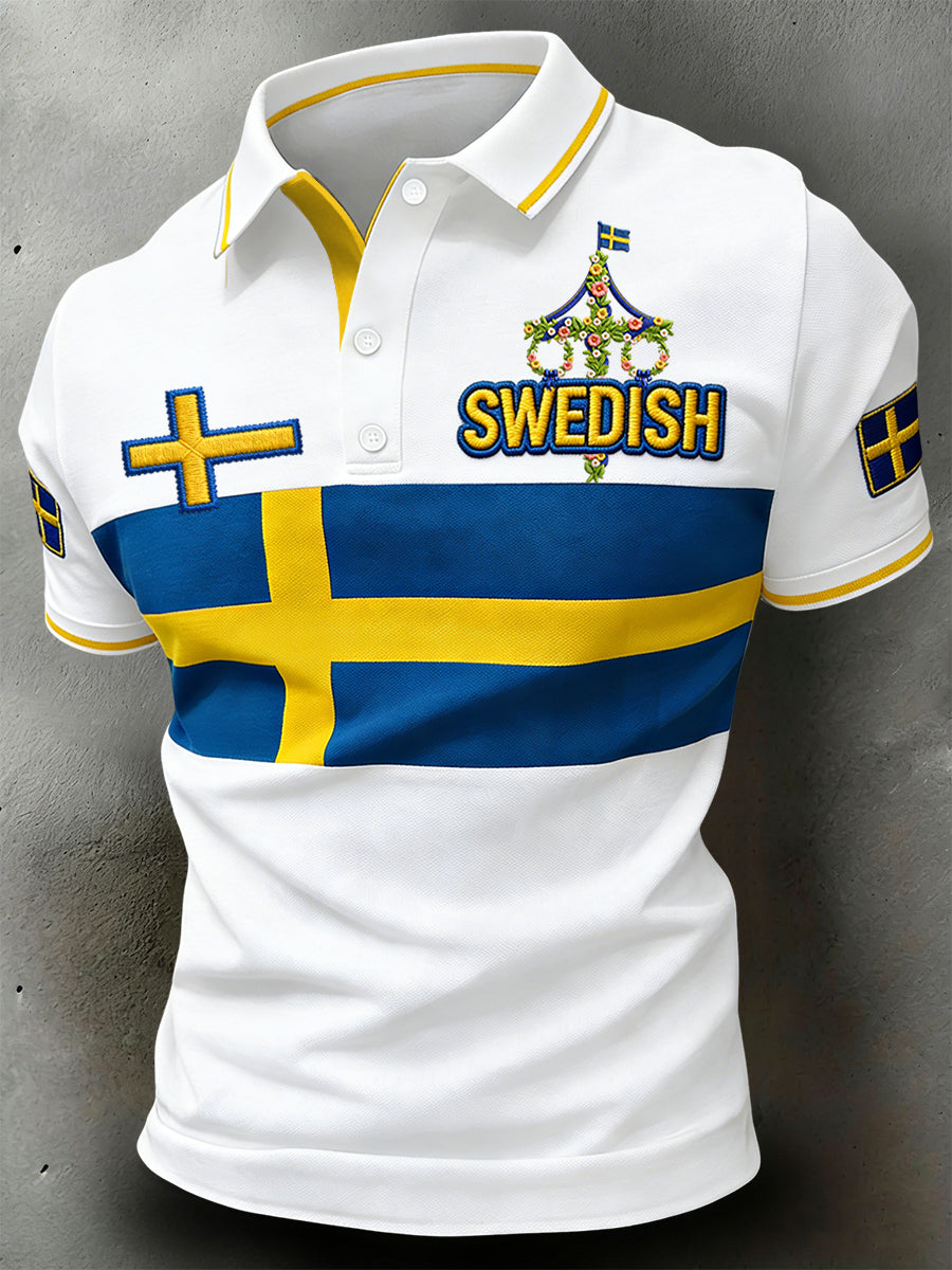 Retro Swedish Midsummer Patchwork Casual Polo Shirt