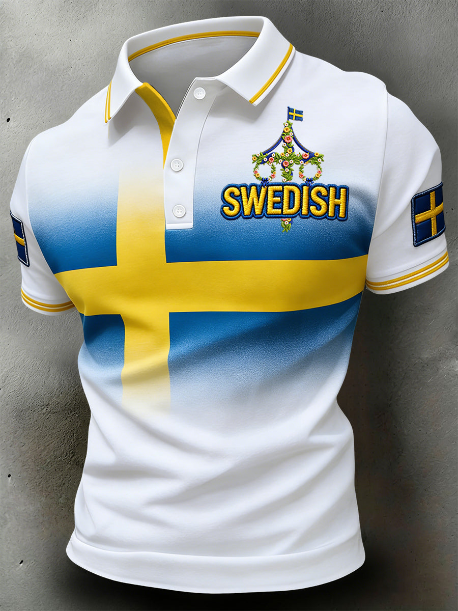 Retro Swedish Midsummer Gradient Casual Polo Shirt