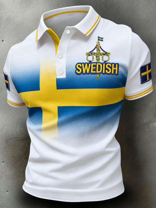 Retro Swedish Midsummer Gradient Casual Polo Shirt