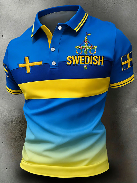 Retro Swedish Midsummer Striped Casual Polo Shirt