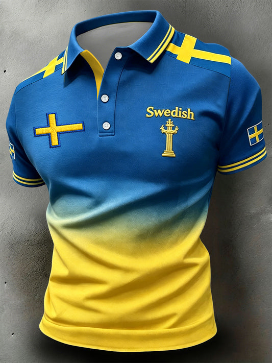 Retro Swedish Midsummer Gradient Patchwork Art Polo Shirt