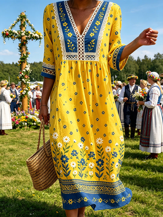 Women's Casual Dress With Midsummer Festival-Themed Print