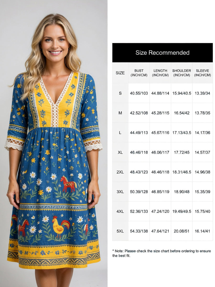 Women's Casual Dress With Midsummer Festival-Themed Print