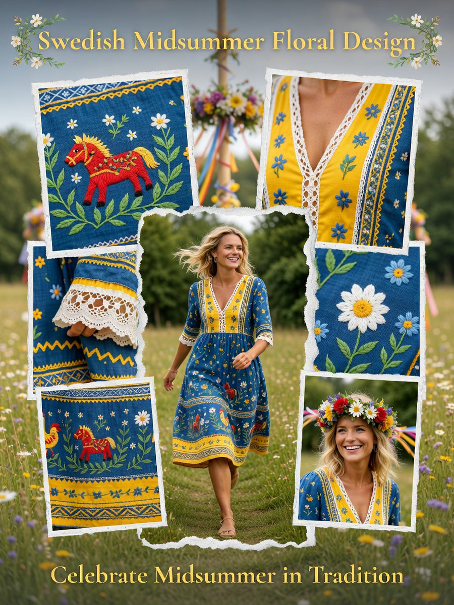 Women's Casual Dress With Midsummer Festival-Themed Print