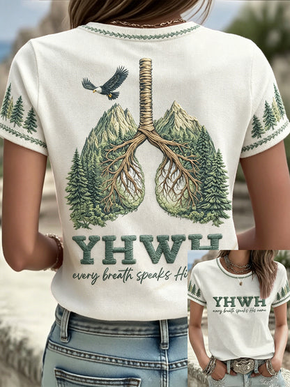 Women's Floral Faith Jesus Lover YHWH Printed T-Shirt