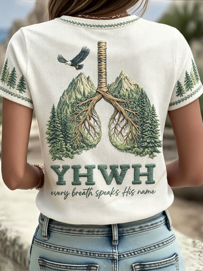 Women's Floral Faith Jesus Lover YHWH Printed T-Shirt