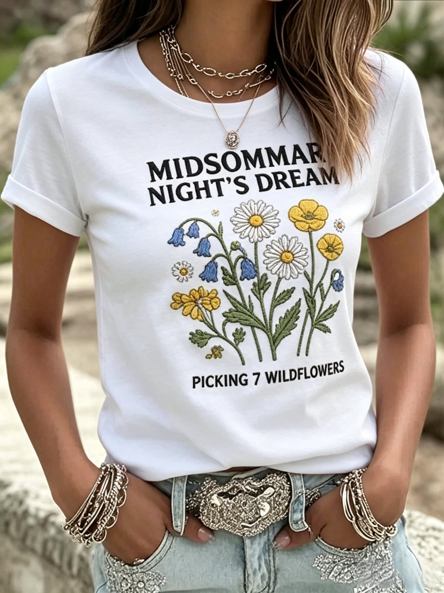 Retro Swedish Midsummer Print Casual Short-Sleeve T-Shirt