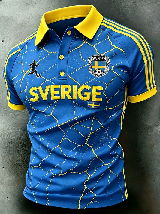 Men's Football-Themed Printed Raglan Sleeve Polo Shirt
