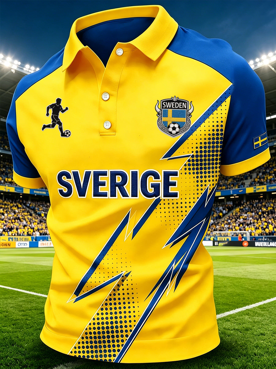 Men's Football-Themed Printed Raglan Sleeve Polo Shirt