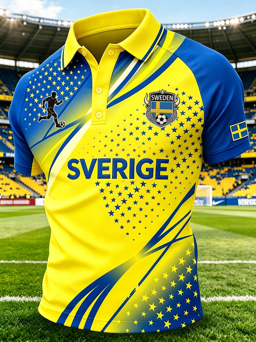 Men's Football-Themed Gradient Color Print Raglan Sleeve Polo Shirt