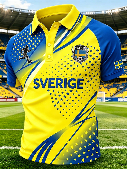 Men's Football-Themed Gradient Color Print Raglan Sleeve Polo Shirt