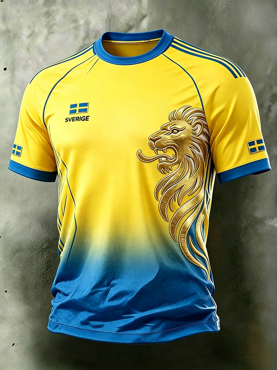 Men's Football-Themed Gradient Color Print Raglan Sleeve T-Shirt