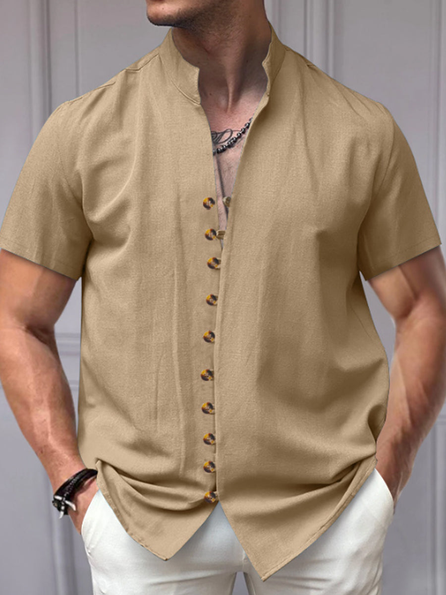 Men's Vintage Cotton-Linen Short-Sleeve Shirt